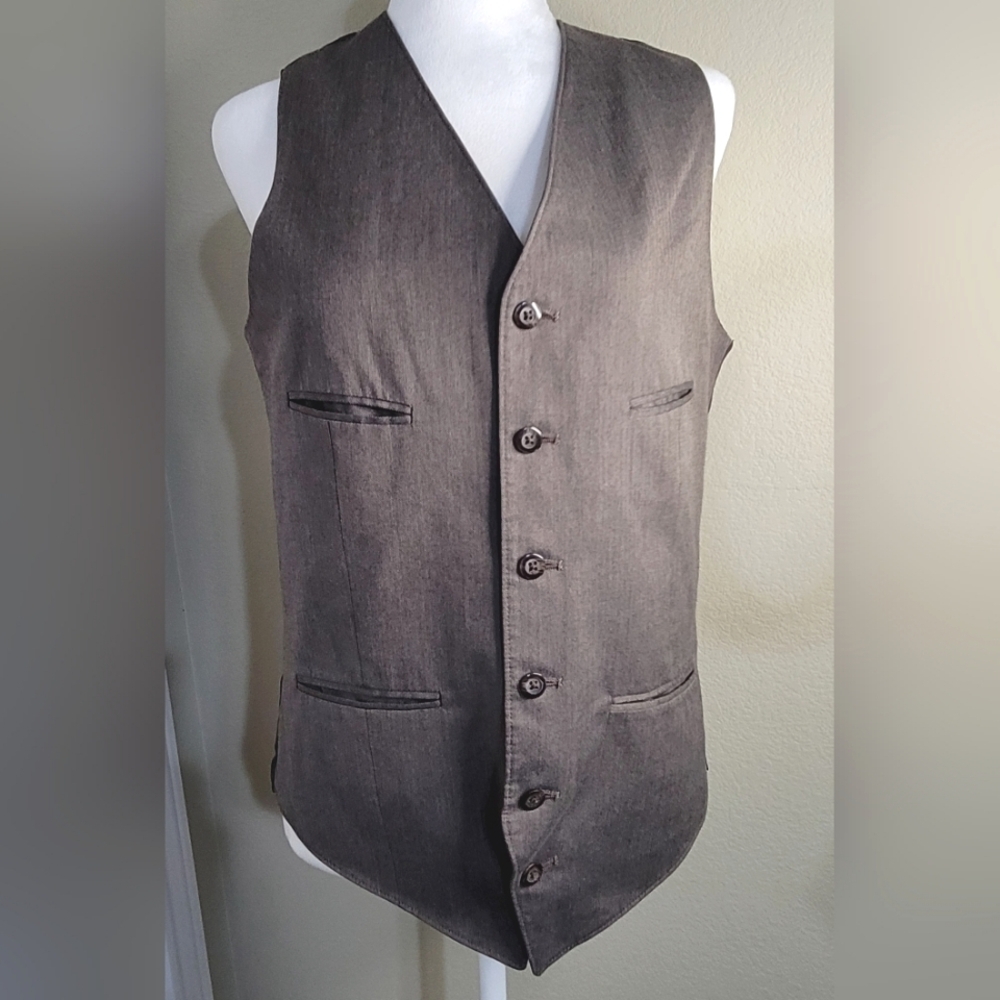 J.Ferrar Holiday Suit Vest Slim Fit Light Brown, Sz Small Buttons Sleeveless